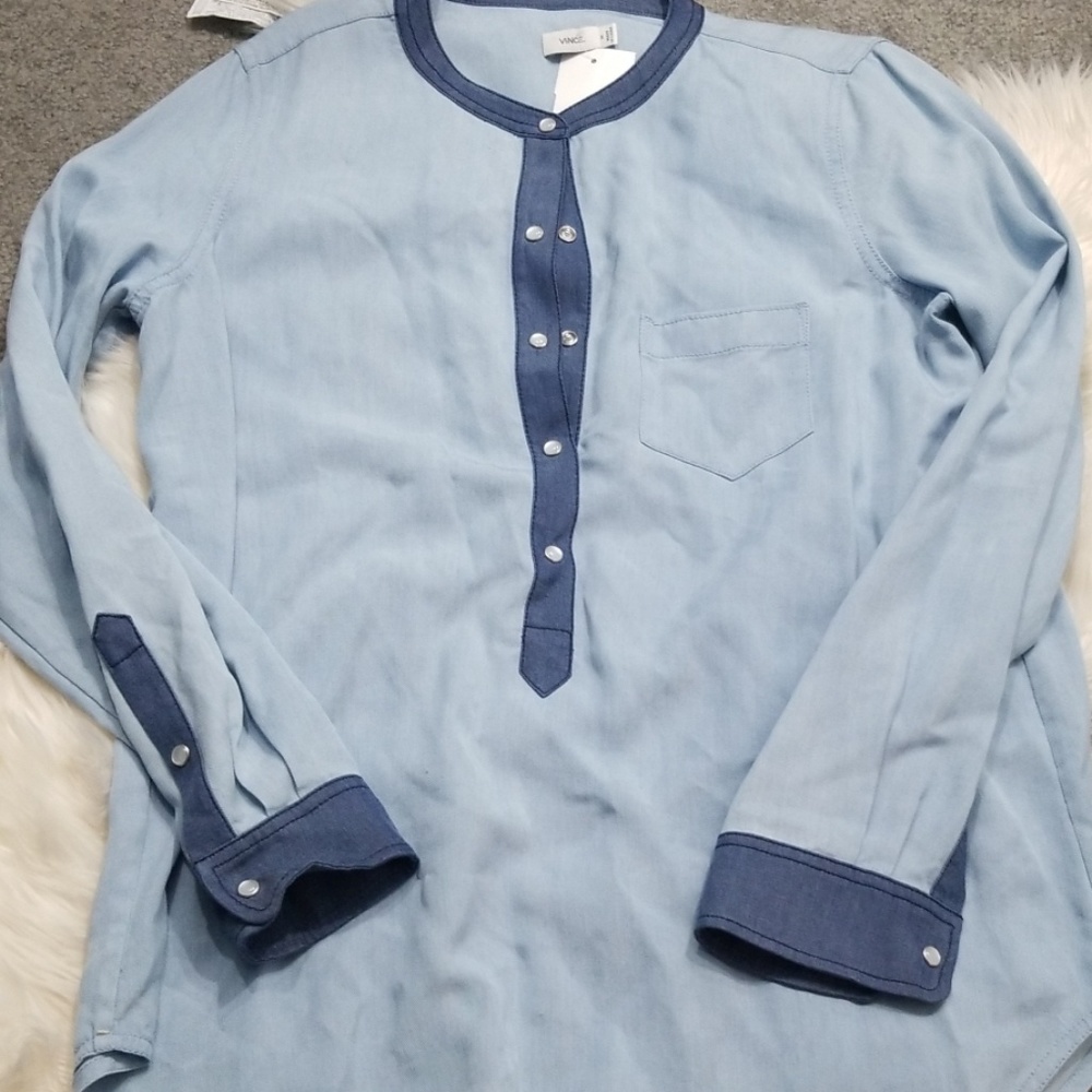 Vince Color Block Chambray Shirt With Pearly Snaps - image 6